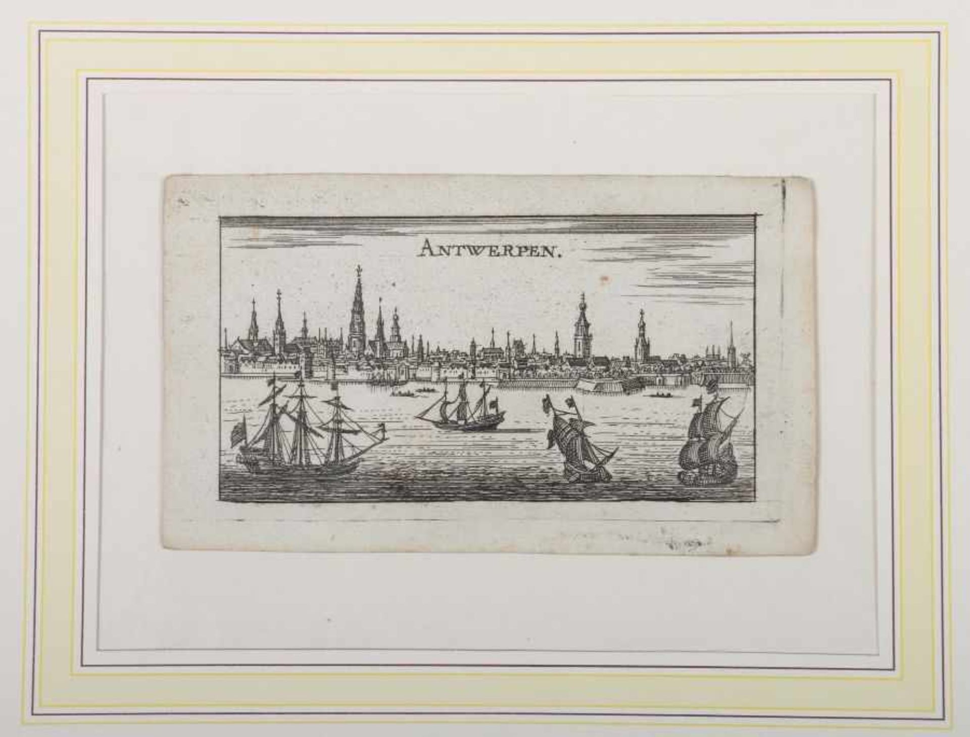 Riegel, Christoff 17./18. Jh.. "Antwerpen", Panorama der Stadt, im Vordergrund Segelschiffe,