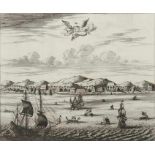 Montanus, Arnoldus 1625 - 1683. "The Isle of Amboina", Panorama der Küste mit Segelschiffen im