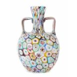 Millefiori-Henkelvase Fratelli Toso, Murano, 2. Hälfte 20. Jh., farbloses Glas mit polychromen