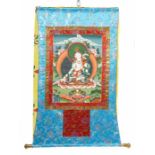 Thangka der weißen Tara Nepal, 20. Jh., Leinen/Gouache, Darstellung der weißen Tara, in lalitasana