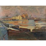 Schold, Julius Hamburg 1881 - 1962 Karlsruhe, Studium an der Akademie Karlsruhe. "Rheinhafen", Blick