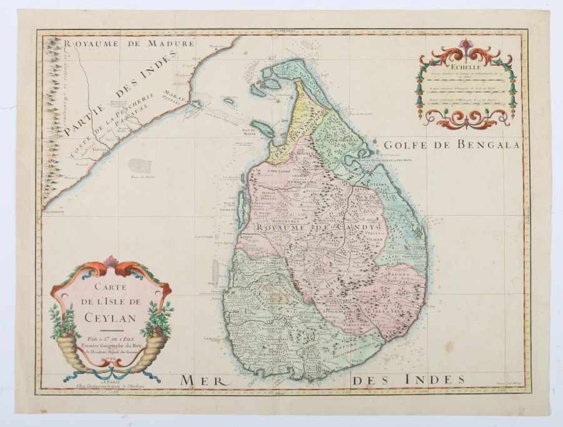 Berey Kupferstecher des 17./18. Jh.. "Carte de l'Isle de Ceylan", Ceylon zwischen dem Golf von - Image 2 of 3