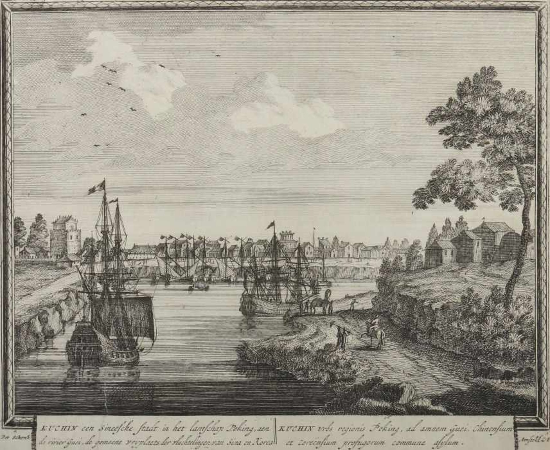 Schenk, Petrus auch Pieter Schenk; 1660 - 1718/19. 2 Ansichten der Stadt Kochin, 1x "Kuchin een - Image 2 of 3