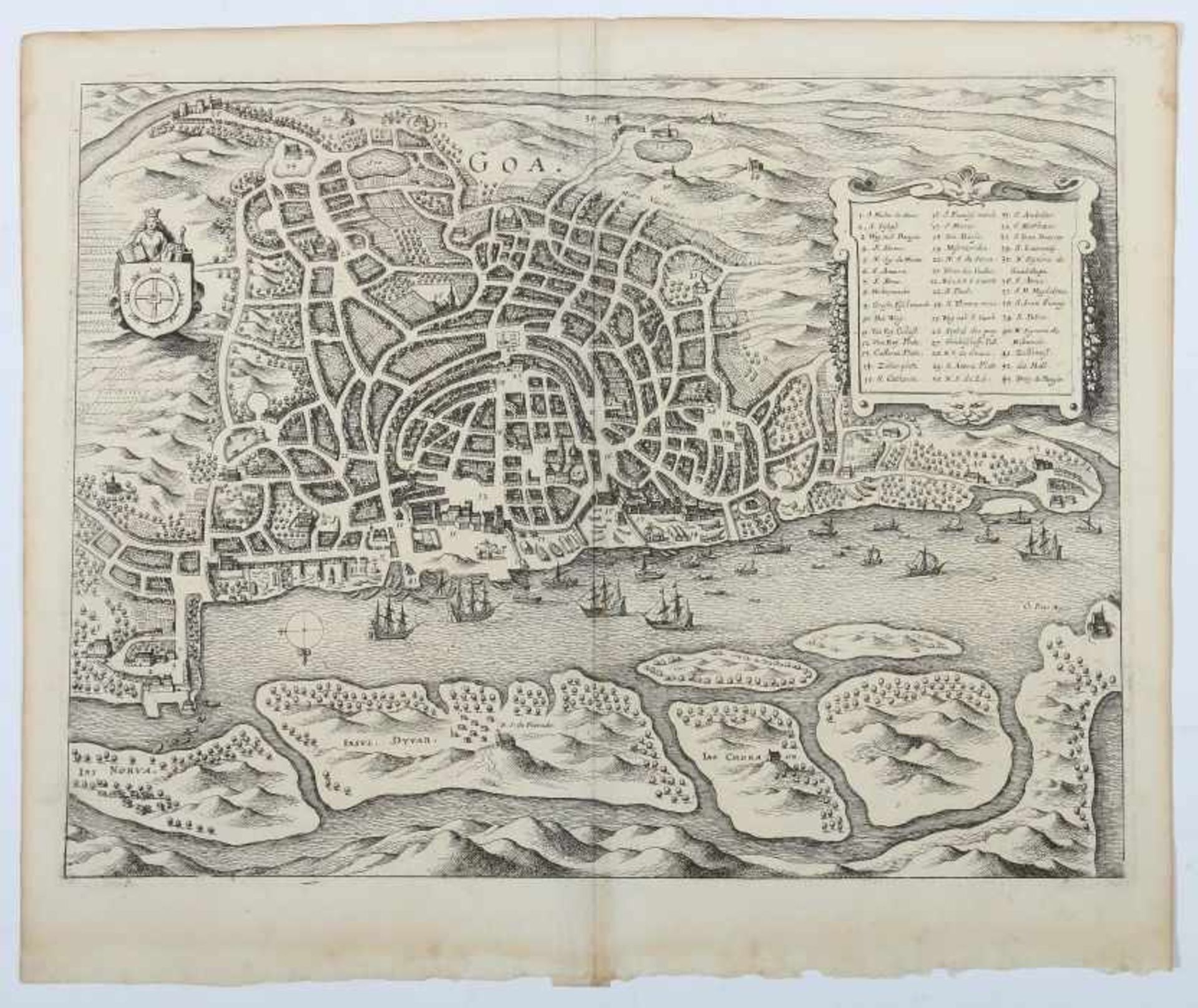 Merian, Matthäus I 1593 - 1650, Kupferstecher. "Goa", Stadtplan aus der Vogelschau, oben links - Image 2 of 2