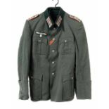 Feldbluse 2. WK, Wehrmacht, wohl Leutnant der 5. Jäger-Division, M 36, feldgrau, feines Wolltuch,