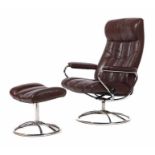 Sessel und Ottomane Ekornes, Norwegen, 1970/80er Jahre, verchromtes Stahlrohrgestell, Sitzfläche,