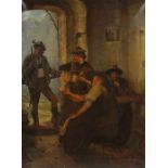 Wachsmuth, Maximilian 1859 - 1912, deutscher Maler. "Besuch des Jägers", Blick in ein Interieur