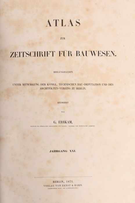 2 Atlanten zur Zeitschrift für Bauwesen Erbkam (Hrsg.), Atlas zur Zeitschrift für Bauwesen, - Image 4 of 5