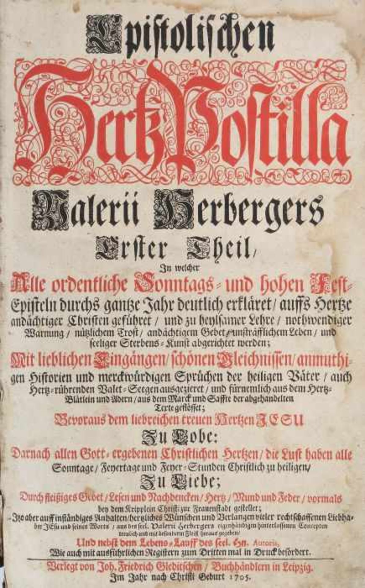 Herberger, Valerius Epistolischen Hertz-Postilla Valerii Herbergers Erster Theil, In welcher Alle - Bild 3 aus 5