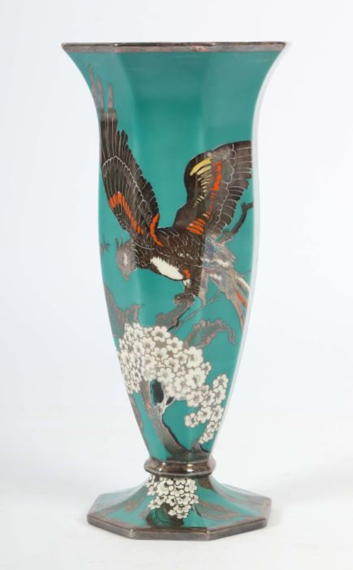 Vase mit Silberoverlay Rosenthal, Selb, um 1940, Porzellan, aufglasurbemalt, mit Silberoverlay in