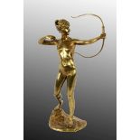 HANS KECK Deutscher Bildhauer um 1900-1925 Diana. Vergoldete Bronze. Signiert. H.52cm HANS KECK