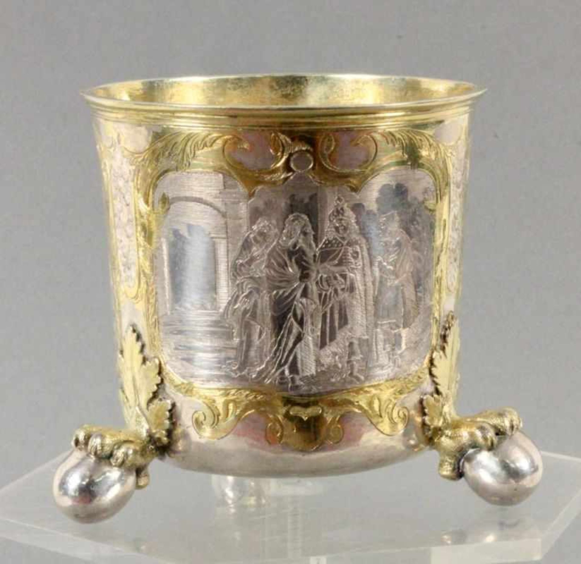 RENAISSANCE KUGELBECHER Bamberg um 1620 Silber mit Innenvergoldung. Fein ziselierte biblische