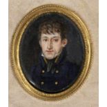 MINIATUR Frankreich um 1830 Offiziersportrait. Auf Elfenbeinplatte, im Lederetui. Bild ca. 5x4cm A