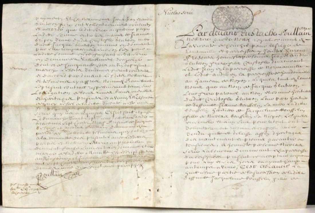 BRIEF VON EUSTACHE POULLAIN, NOTAR 1720 An Nicolas Serée. In französischer Sprache A LETTER OF