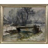 CARON, HENRI Abbéville 1860 - 1941 Paris "Petit Pont à Logne" (Originaltitel) Winterlandschaft mit