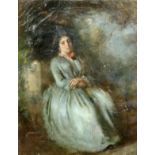FRANZÖSISCHER MALER 19.Jh. Bildnis einer eleganten sitzenden Dame im blauen Kleid. Öl/Lwd., 46x38cm.