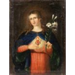 HEILIGENMALER 19.Jh. Herz-Jesu Darstellung mit weißer Lilie. Öl/Lwd., 53x40cm SAINT'S PAINTER