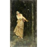 DEWEZE, GUSTAVE Französischer Maler um 1880 Elegante Dame am Waldrand. Öl/Holz, signiert und dat.: