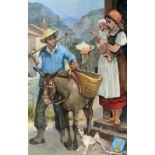 ANONYM Nizza, Frankreich, 20.Jh. Bauernfamilie mit Esel im Hinterland von Nizza. Öl/Lwd., mit