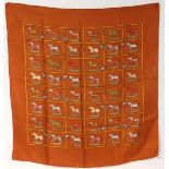 HERMES CARRÉ SCHAL Mit 48 Pferden. Seide, 75x75cm AN HERMES SQUARE (CARRE) SCARF With 48 horses.