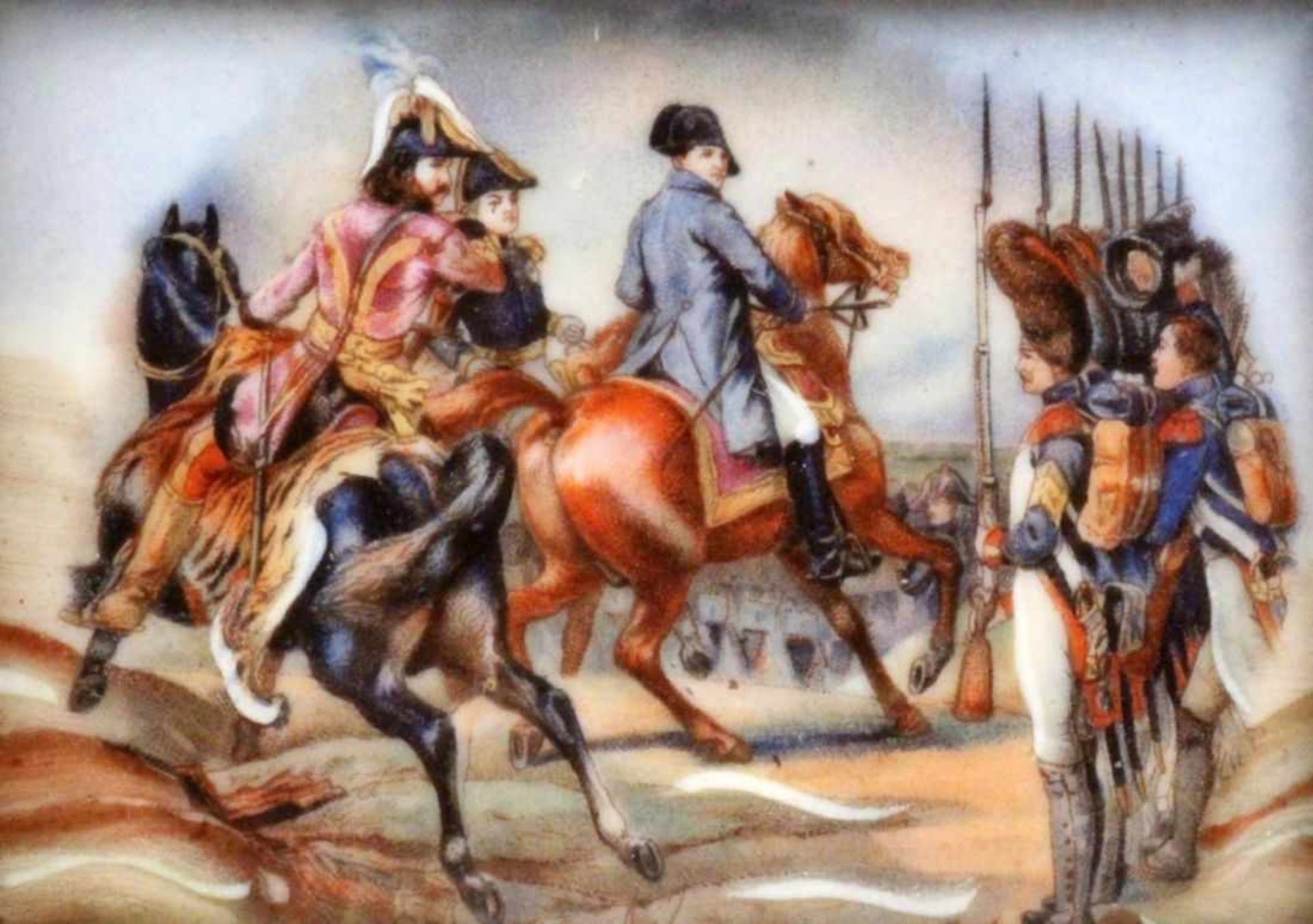 NAPOLEON BONAPARTE Frankreich, 19.Jh. Zwei farbige Porzellanminiaturen mit napoleonischen - Bild 3 aus 3