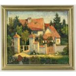 EBERHARDT, HEINRICH "Vorhaus von Schloß Brenz". (Originaltitel). Öl/Lwd., signiert. 65x75cm, Ra.