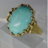 RING, 585/000 Gelbgold mit Türkis. Brutto ca. 8,3g A RING, 585/000 yellow gold set with turquoise