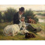 JUNGHANNS, JULIUS PAUL Wien 1876 - 1958 Düsseldorf Hirte mit Hund und Ziegen. Öl/Lwd., signiert.