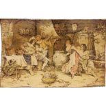 TAPISSERIE WIRTSHAUSSZENE Bez:. d'apres Vinea. Ca. 65x100cm A TAPESTRY WITH SCENE IN AN INN