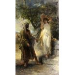 ORIENTALIST um 1900 Rebekka und Eliezer am Brunnen. Biblische Szene aus dem 1. Buch Mose (Genesis)