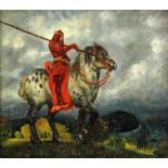 HISTORIENMALER um 1900 Parzival, der Rote Ritter auf weißem Pferd. Öl/Lwd., 31x36cm, Ra. A