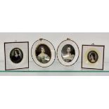 4 MINIATUREN mit adeligen Damen. Farbig gemalt. Fossiles Elfenbein. 4 MINIATURES with noble