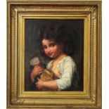HOFER, H. Deutscher Maler, 19.Jh. Mädchen mit Puppe. Öl/Lwd., signiert. 46x39cm, Ra. HOFER, H.