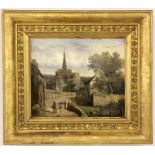 DE KOCK, LOUIS EVRARD CONRAD Saumur, Loire um 1815 - ? Romantische Dorfstraße mit Kirche und