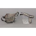 SCHALE UND STOCKGRIFF China Silber, gest. Brutto ca. 130g. BOWL AND STICK HANDLE China Silver,
