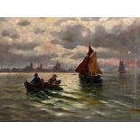 EICKHOFF, CLARA Stralsund 1896 Boote vor Stralsund. Öl/Lwd., Verso bez. und datiert. 35,5x48cm. Min.