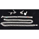 LOT SILBERSCHMUCK Flachpanzer Halskette, L.60cm. Flachpanzerarmband mit Steinen, L.18,5cm und 2 Paar