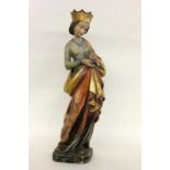 HEILIGE BARBARA Geschnitzte Holzfigur mit farbiger Fassung. H.58cm SAINT BARBARA Polychrome carved