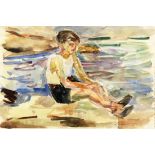 HENNINGER, MANFRED Backnang 1894 - 1986 Stuttgart Sitzender Knabe am Strand. Aquarell um 1935.