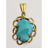 ANHÄNGER 585/000 Gelbgold mit Türkisnugget. L.3,5cm A PENDANT 585/000 yellow gold set with turquoise