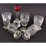 LOT VON 6 BIEDERMEIERGLÄSERN um 1900 H.12-15cm A LOT OF 6 BIEDERMEIER GLASSES ca. 1900 12-15 cm