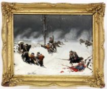 SELL, CHRISTIAN d. Ä. Altona 1831 - 1883 Düsseldorf Preußische Soldaten im Schneegestöber. Öl/