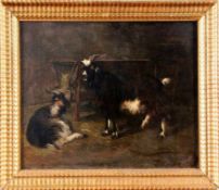 SIMON Französischer Maler, 19.Jh. Ziegen im Stall. Öl/Lwd., signiert. 46x55cm, Ra. SIMON French