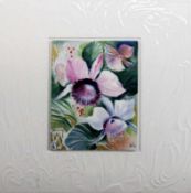 BILDPALTTE Meissen 1994 Farbig gemaltes Blumenbild in weißem, reliefertem Porzellanrahmen. Monogr.