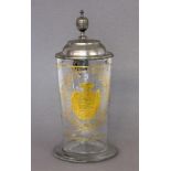 SÄCHSISCHER DECKELHUMPEN 1829 Farbloses Glas mit goldgemaltem sächsischem Wappen und der