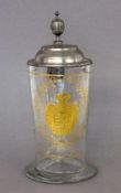 SÄCHSISCHER DECKELHUMPEN 1829 Farbloses Glas mit goldgemaltem sächsischem Wappen und der