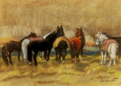 WIDMANN, WILLY Stuttgart 1908 - 1985 Ponys im Cirkuszelt Althoff. Pastell, signiert. 26x36cm, Ra.