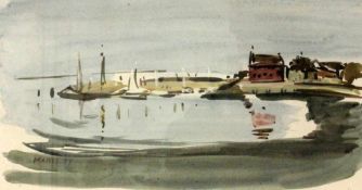 SCHULZ, MARES Hamburg 1920 - 2013 Stuttgart Boote im Hafen von Meersburg am Bodensee. Aquarell,