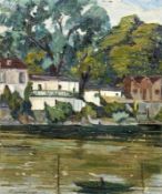 PARMENTIER, POL C. Belgischer Maler, geb. 1902 Häuser am Flußufer. Öl/Lwd., signiert und Verso