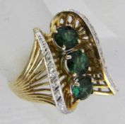 DAMENRING 585/000 Gelbgold mit Turmalin und Diamanten. Gr.56, brutto ca. 12,1g A LADIES RING 585/000